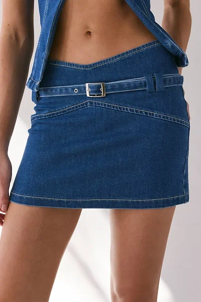 By.dyln By. Dyln Renae Belted Denim Mini Skirt In Blue, Women's At Urban Outfitters