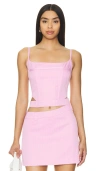 By.dyln Montanna Nonstretch Denim Corset Top In Pink Pinstripe