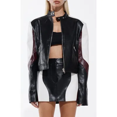 By.dyln Rhiannon Colorblock Faux Leather Biker Jacket In Black