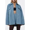 By.dyln Sequin Embellished Distressed Denim Jacket In Blue