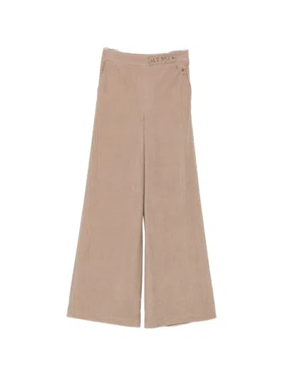 Bye Corduroy Floral-embroidered Trousers In Beige