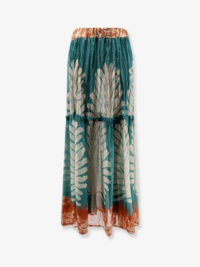 Bye Firenze Gale Palme Viscose And Silk Skirt In Green