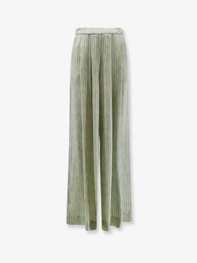 Bye Firenze Multicolor Viscose And Rayon Trousers In Green