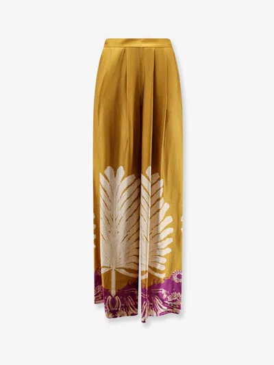 Bye Firenze Palma Viscose And Rayon Trousers In Yellow