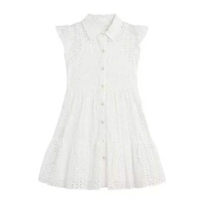 Byer California Big Kid Girls Short Sleeve Flutter Floral Shirt Dress In White