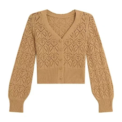 Byer California Little & Big Kid Girls V Neck Long Sleeve Button Cardigan In Brown