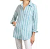 Bylyse Striped Linen Blouse In Azure In Blue