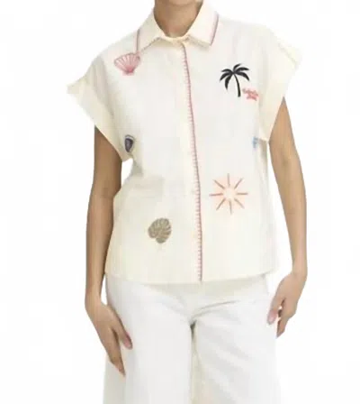 B.young Button Front Embroidered Blouse In Ivory Multi In White