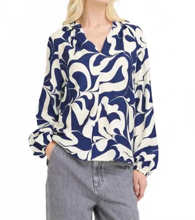 B.young Byikaia Blouse In Medieval Blue Swirls