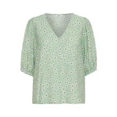 B.young Ibano Woven Top Fair Green Flower