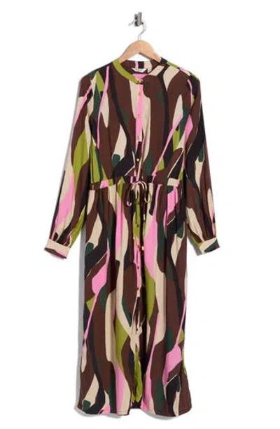 B.young Long Sleeve Print Shirtdress In Brown