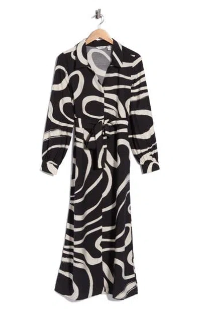 B.young Long Sleeve Print Shirtdress In Black