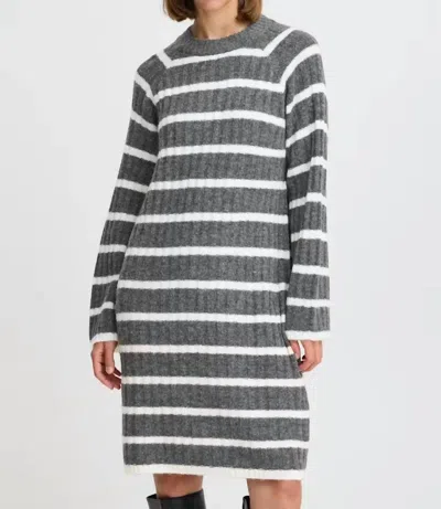 B.young Marianne Rib Long Sleeve Dress In Dark Grey Melange Mix In Gray