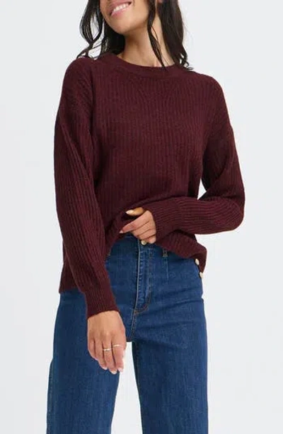 B.young Onema Long Sleeve Crewneck Knit Sweater In Burgundy