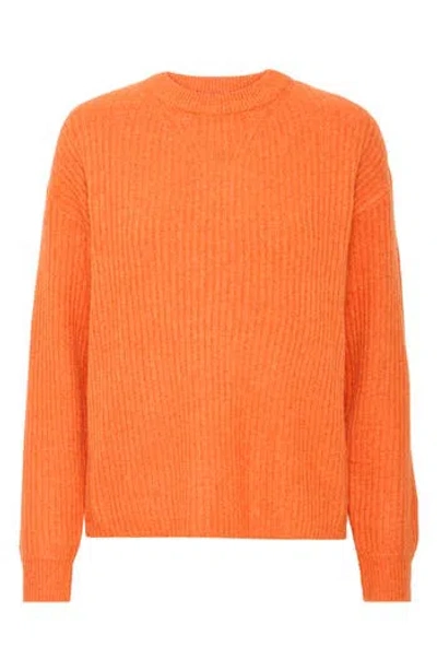 B.young Onema Long Sleeve Crewneck Knit Sweater In Orange