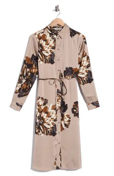 B.young Printed Long Sleeve Shirtdress In Brown