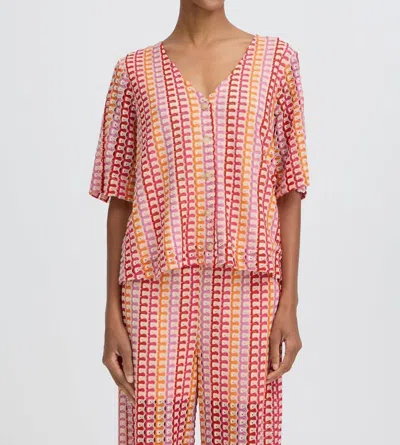 B.young Prisca Short Sleeve Printed Blouse In Raspberry Pink Multi