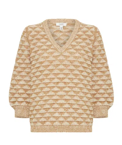 B.young Women's Byorima V Neck 3/4 Sleeve Sweater In Dull Gold Mix In Multi