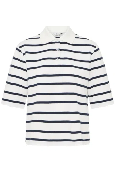 B.young Women's Bypelda Short Sleeve Polo Top In Dark Sapphire In White