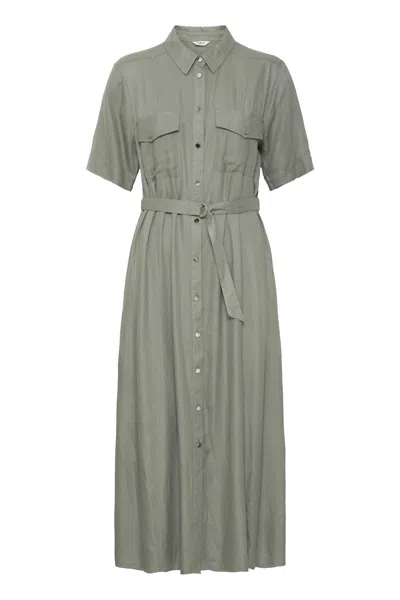 B.young Women's Short Sleeve Maxi Shirt Dress In Light Olive In Green