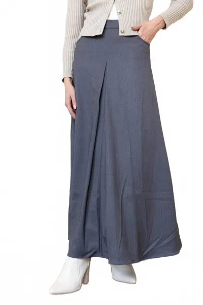 Byrd Tia Elegant Flare Side Zipper Maxi Skirt In Grey In Gray