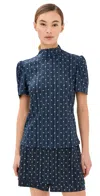 Byrdie Golf Social Wear Marina Mock Neck Top Navy/white Floral In Navy/white Floral