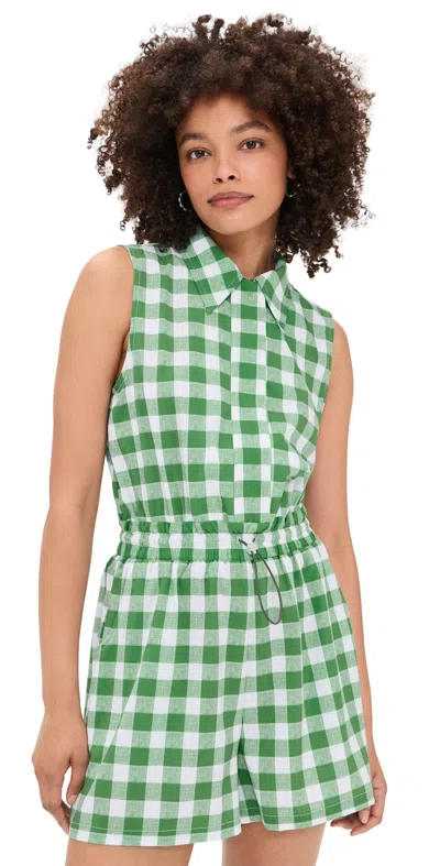 Byrdie Golf Social Wear Range Romper Gingham Sage In Green
