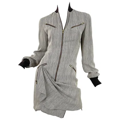 Pre-owned Byron Lars 1990s Tan Brown Avant Garde Zipper Rayon Vintage 90s Mini Dress 4 / 6