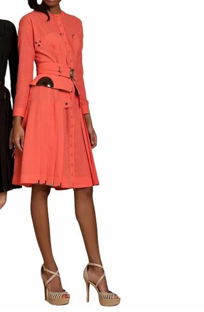 Byron Lars Perforated Pleat Dress In Salmon In Pink