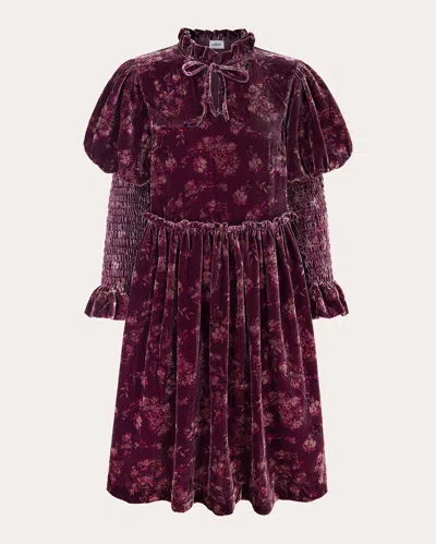 Byroo Women's Isabella Shirred Printed Velvet Mini Dress In Purple