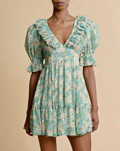 Bytimo Chiffon Puffed Mini Dress In New York Blossom In Green