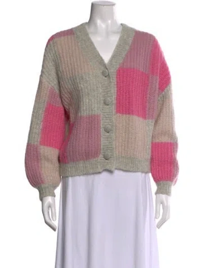 Pre-owned Bytimo Colorblock Pattern V-neck Sweater In Pink