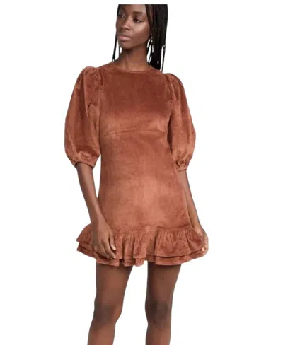 Bytimo Corduroy Mini Flounce Dress In Rust In Multi