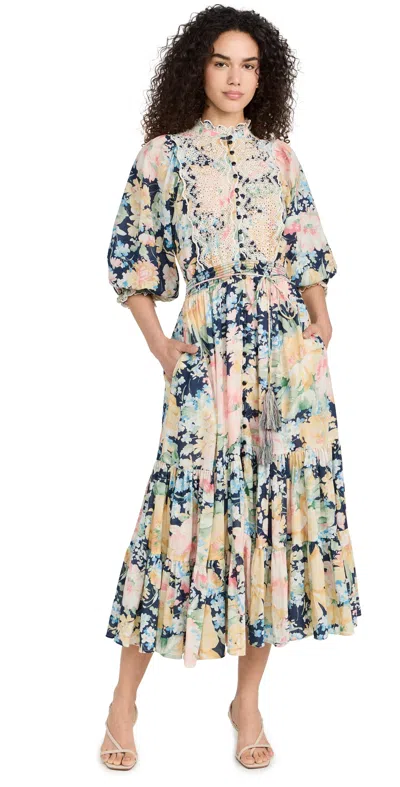 Bytimo Cotton Slub Midi Dress Botanic In Multicoloured