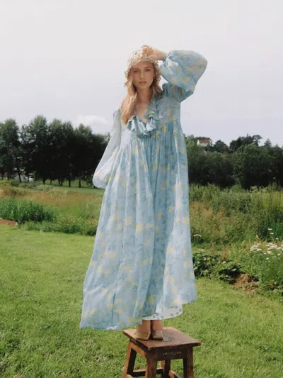 Bytimo Cupro Relaxed Dress In Anemone Field In Blue