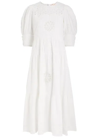 Bytimo Embroidered Cotton-blend Midi Dress In White