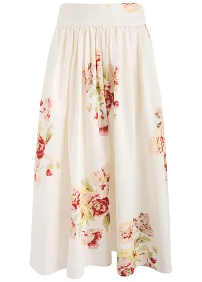 Bytimo Floral-print Cotton-blend Midi Skirt In Pink
