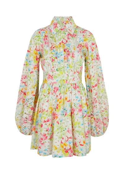 Bytimo Floral-print Cotton Mini Shirt Dress In Pink