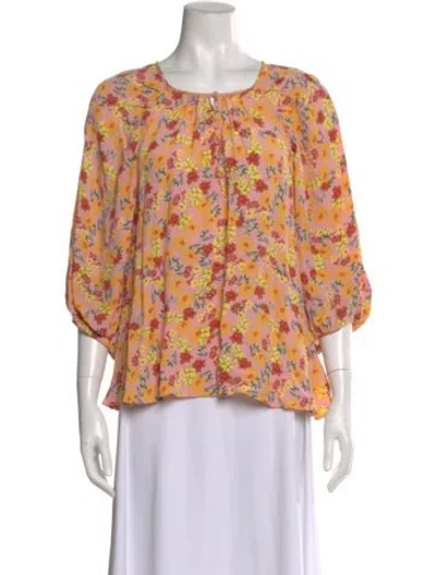 Pre-owned Bytimo Floral Print Crew Neck Blouse In Red