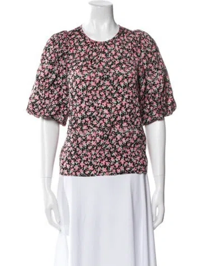 Pre-owned Bytimo Floral Print Crew Neck Blouse In White