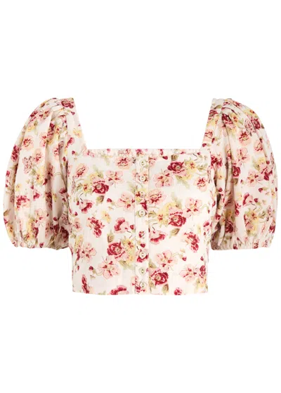 Bytimo Floral-print Cropped Linen Top In Pink