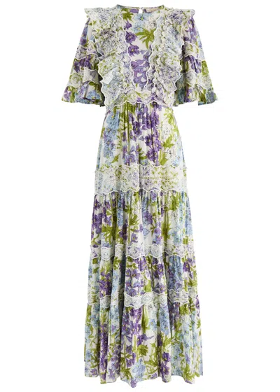 Bytimo Floral-print Embroidered Cotton-blend Maxi Dress In Multicoloured
