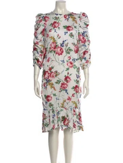 Pre-owned Bytimo Floral Print Knee-length Dress In White