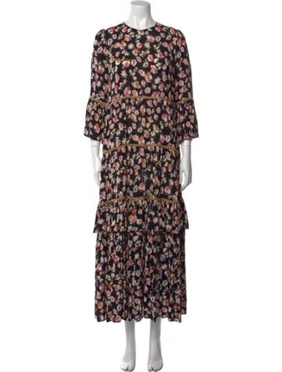 Pre-owned Bytimo Floral Print Long Dress In Black