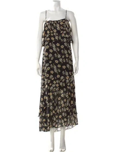 Pre-owned Bytimo Floral Print Long Dress In Black