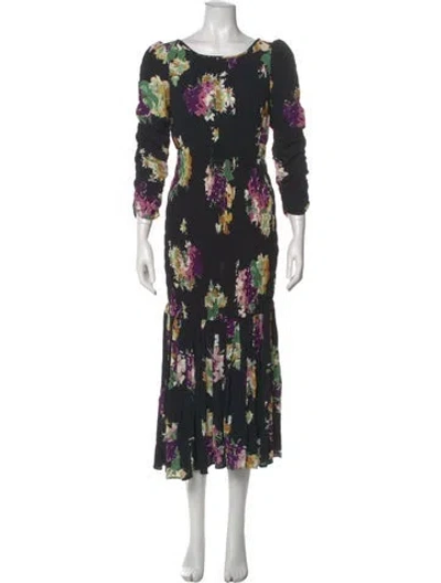Pre-owned Bytimo Floral Print Long Dress In Black