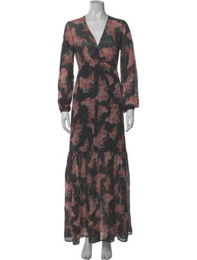 Pre-owned Bytimo Floral Print Long Dress In Black