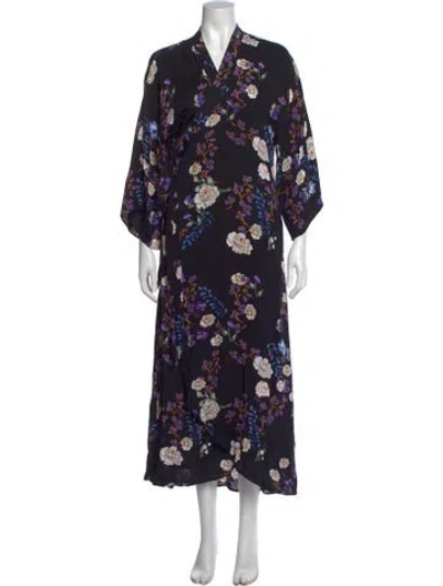 Pre-owned Bytimo Floral Print Long Dress In Black