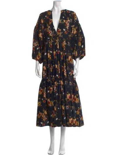 Pre-owned Bytimo Floral Print Long Dress In Black