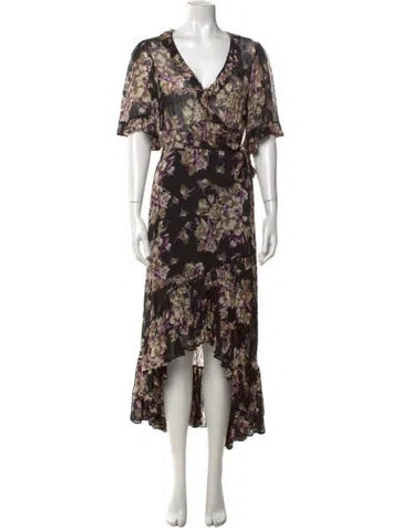 Pre-owned Bytimo Floral Print Long Dress In Black
